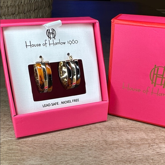 House of Harlow 1960 Jewelry - House of Harlow 1960 Gold and Tortoiseshell Striped Earrings